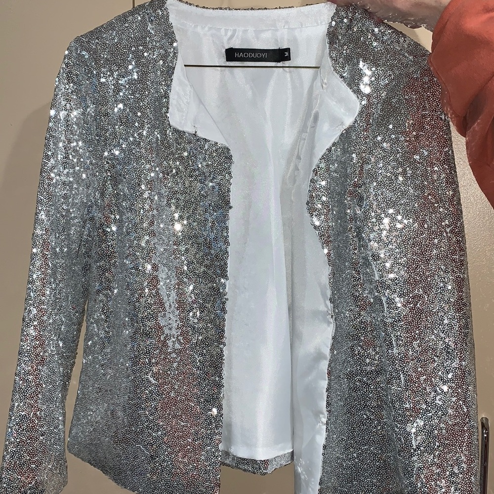 NWOT- Haoduoyi - Sparkling Silver Jacket (lined) - Size Medium